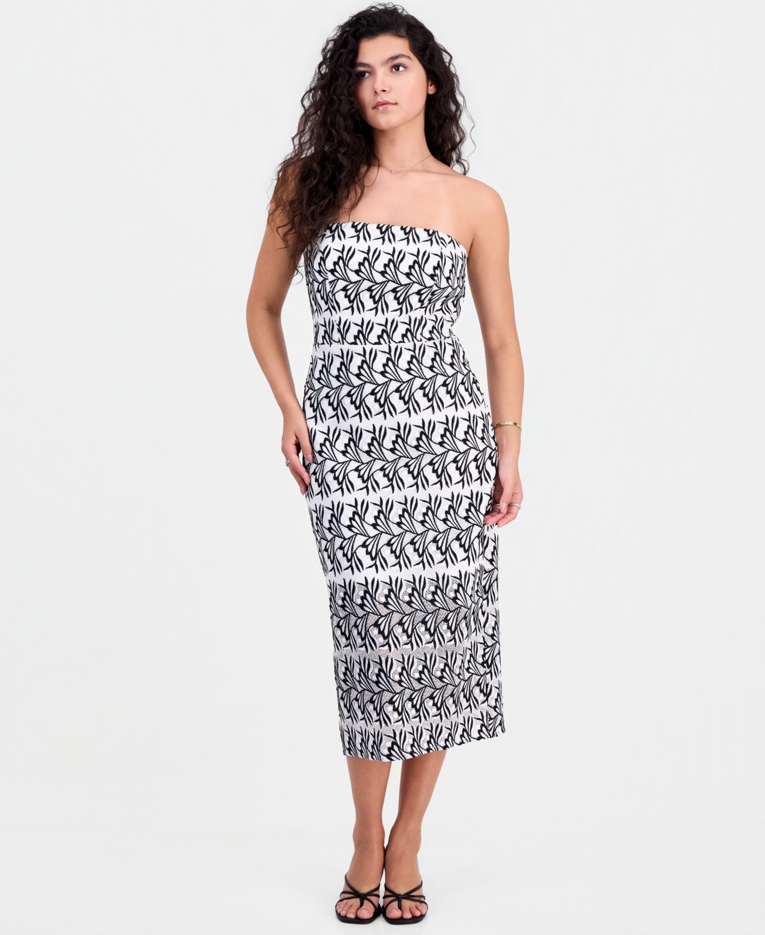 Women's Strapless Straight-Neck Midi Dress