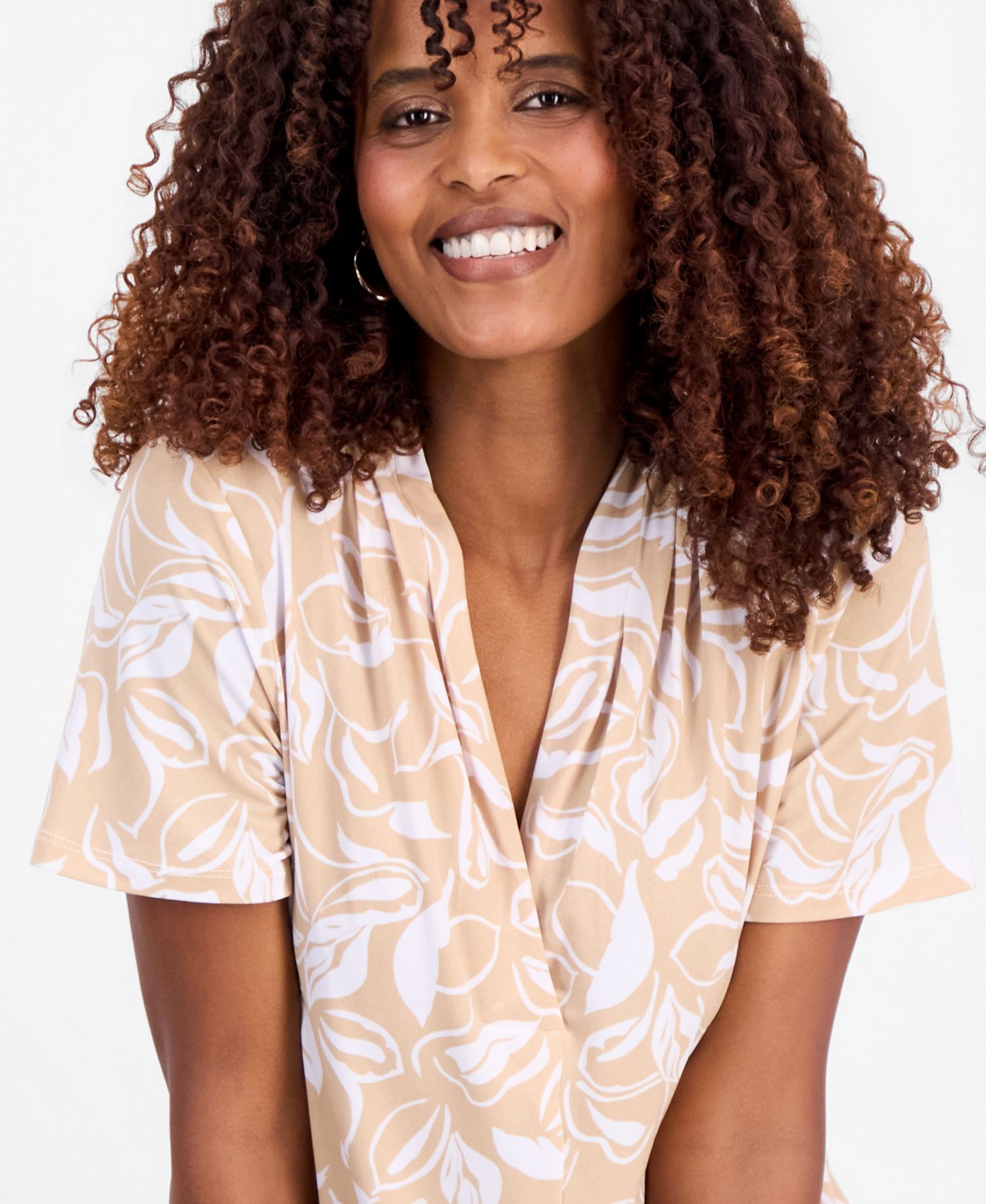 Petite Printed Short-Sleeve V-Neck Knit Top