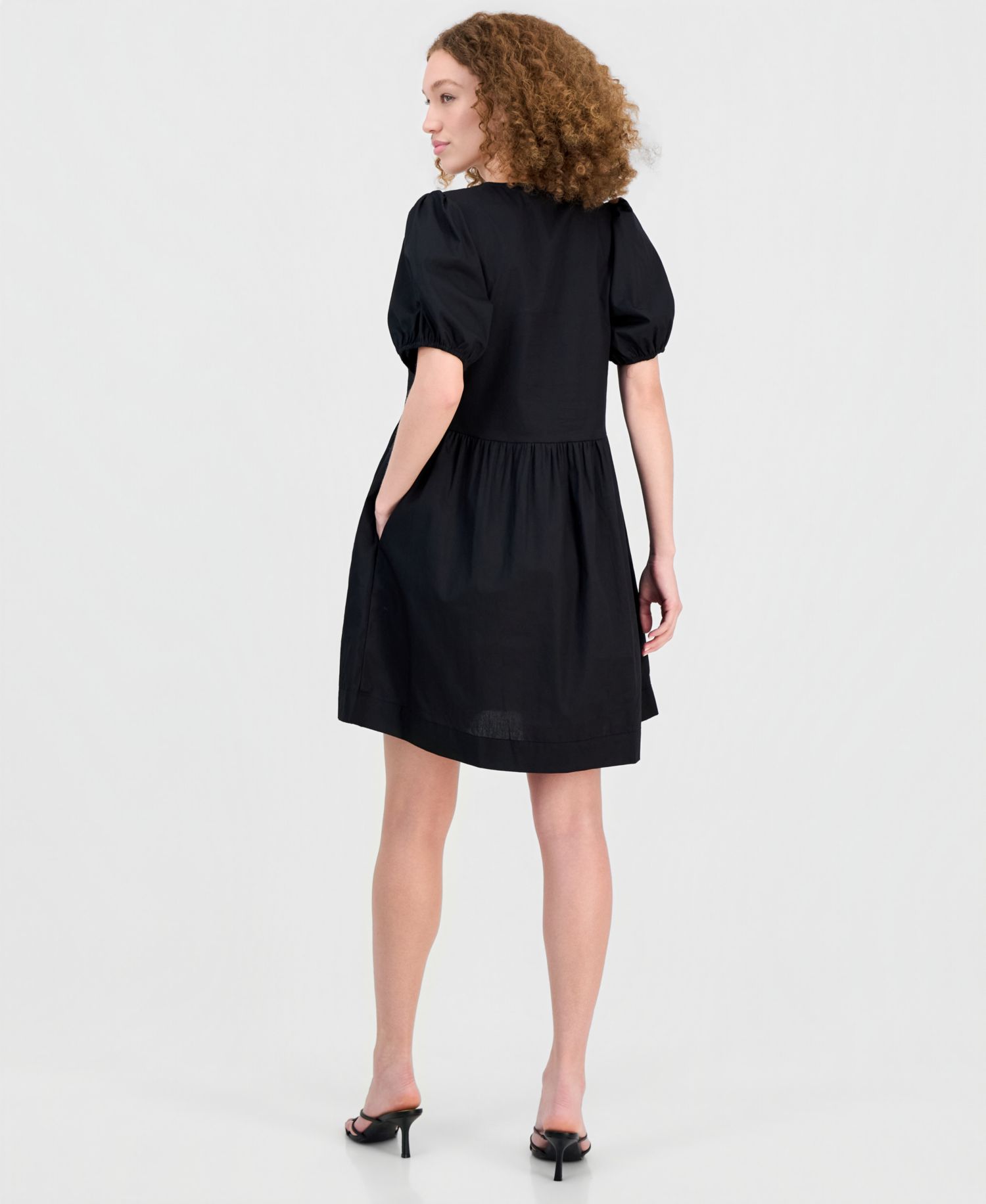 Women's Cotton Bow-Trim A-Line Mini Dress