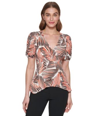 Petite Short-Sleeve Printed V-Neck Blouse