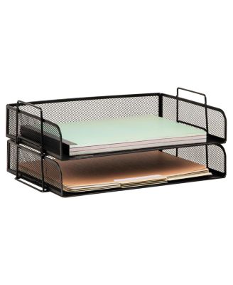 Stackable Paper Tray Desktop Organizer Metal Mesh File Storage