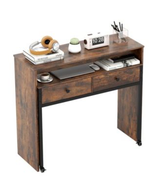 Extendable Rolling Desk with 2 Storage Drawers Home Office