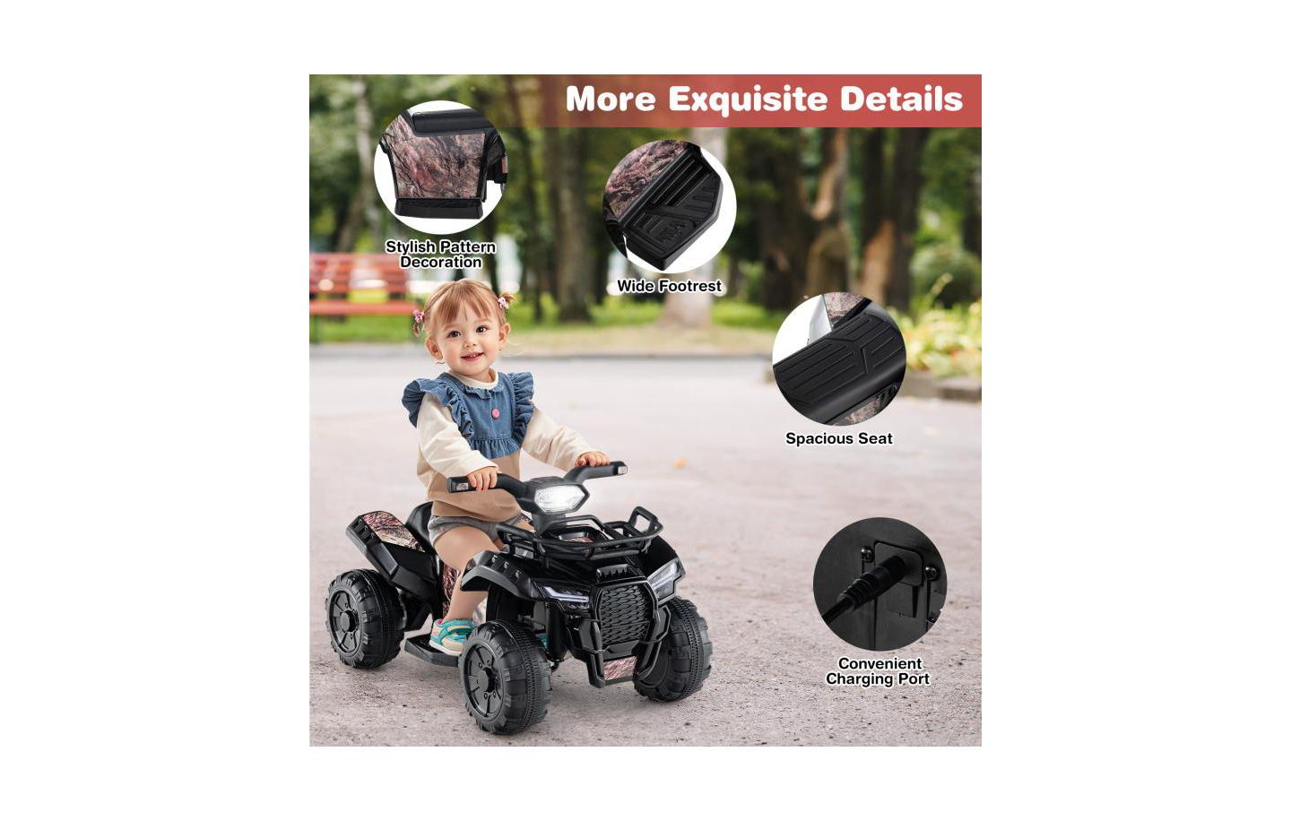 Детская игрушка HONGGE 6V Kids ATV Quad Electric Ride-On with LED Light, Ages 18-36 Months, цвет: Чёрный — фото 6