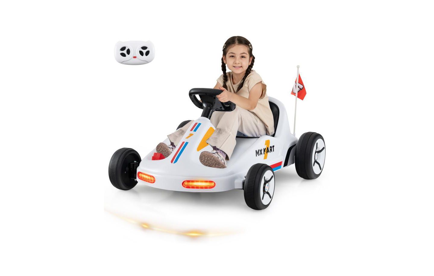 Детская игрушка HONGGE 12V Electric Go Kart with Remote Control and LED Lights, Ages 3+, цвет: Белый — фото 1