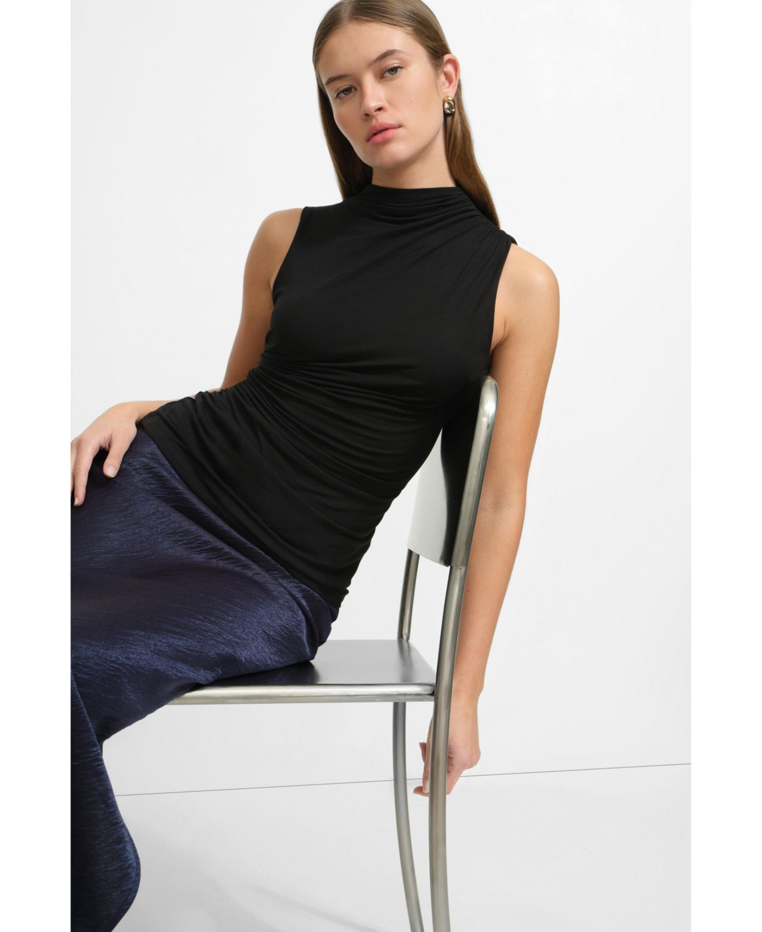 Women's Amila Draped Funnel-Neck Side-Ruched Jersey Top