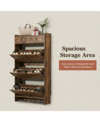 Rustic Farmhouse Narrow Shoe Cabinet Entryway Hallway Large Capacity Slim Storage Rack