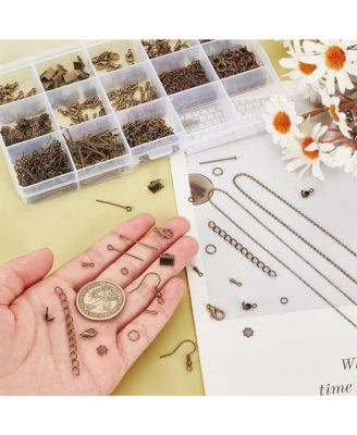 870pcs Jewelry Finding Kit Lobster Clasp Jump Ring Earring Hook Bead Cap Eye Pin Head Pin Chain Extender Cord Tip Ribbon Clamp Knot Drop