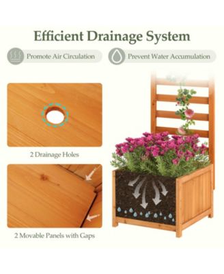 48'' Wood Raised Garden Bed w/Trellis Drainage Holes and Gaps for Climbing Plants