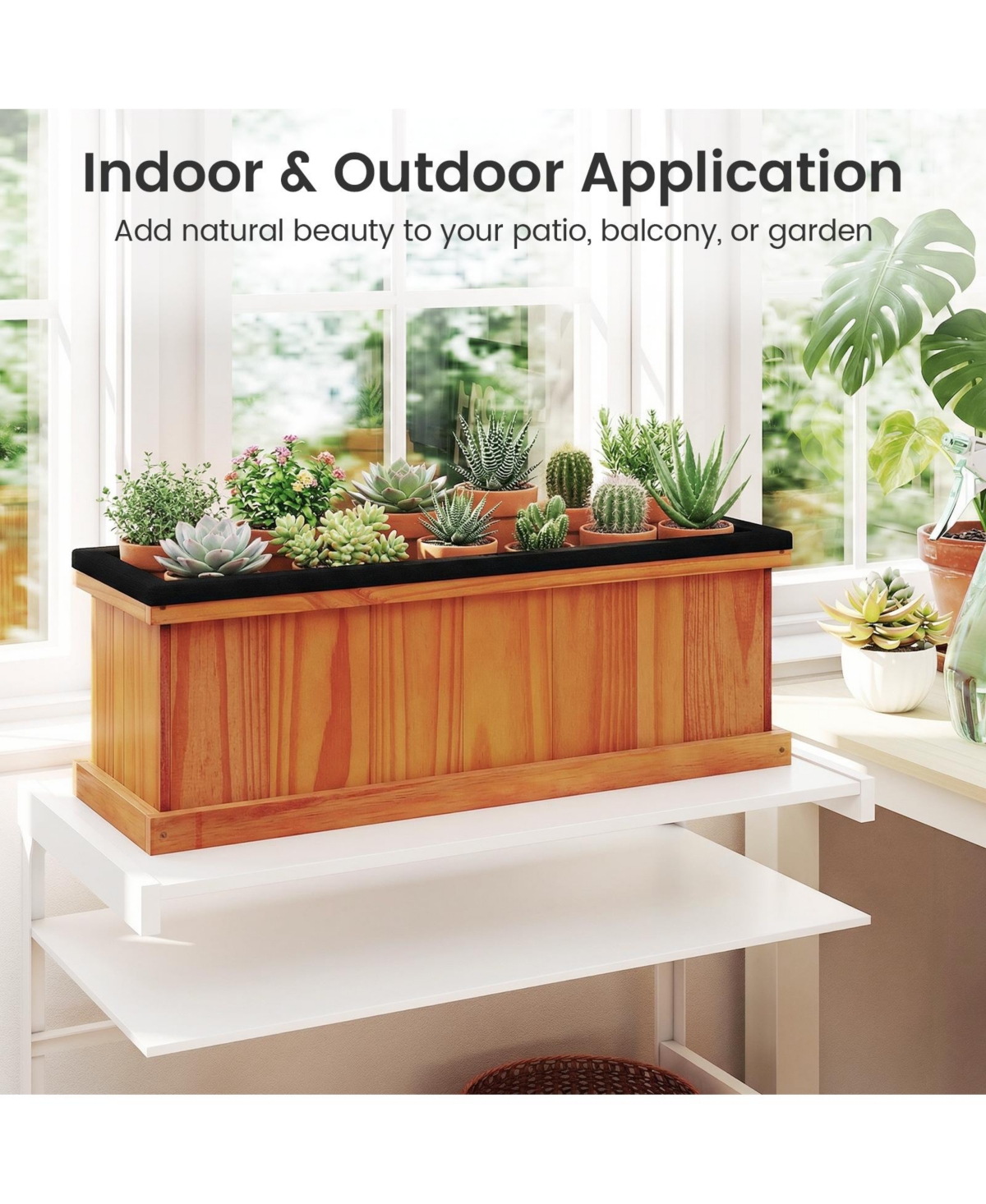 Gymax Wood Raised Garden Bed with Drainage Holes and Liner for Growing Flowers Herbs