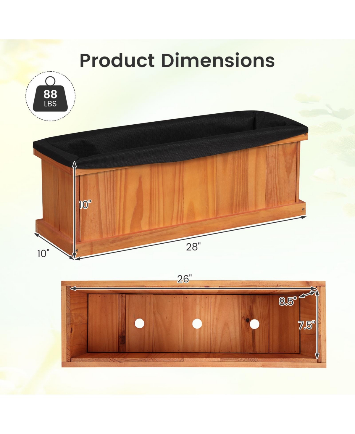 Gymax 2PCS Wood Raised Garden Bed With Drainage Holes and Liner for Growing Flowers Herbs