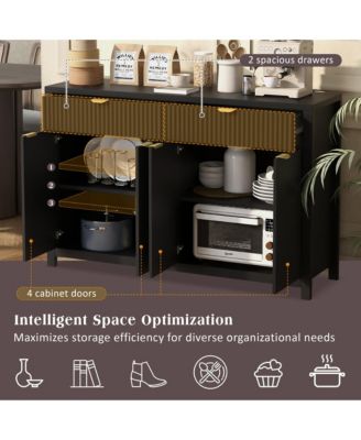 Modern Fluted Sideboard Buffet Cabinet,  Wood Console Table with 2 Drawers, 4 Doors and Adjustable Shelves for Living Room