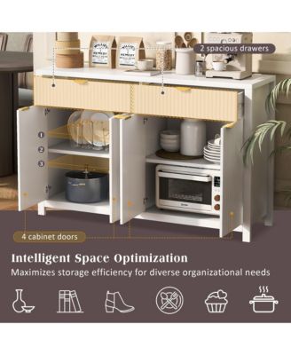  Modern Fluted Sideboard Cabinet, Wood Storage Buffet Console with 2 Drawers, 4 Doors and Adjustable Shelves for Living Room