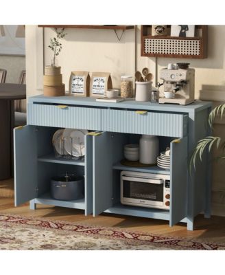 Modern Wood Fluted Console Table, Buffet Sideboard Storage Cabinet with 2 Drawers, 4 Doors and Adjustable Shelves for Living Room