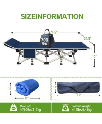 Camping Cot Folding Bed Heavy Duty with Pad Carry Bag Camping Outdoor Recreation Gear