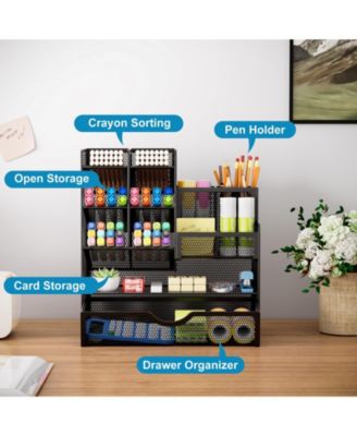 Mesh Pen Holder with Drawer Organizer