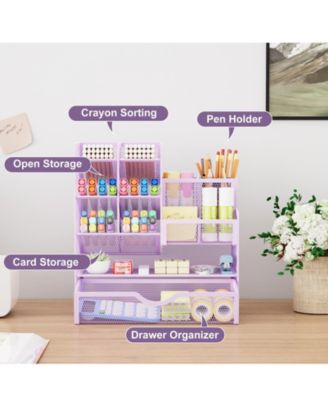 Mesh Pen Holder with Drawer Organizer