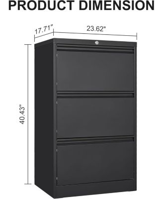 Lateral Steel Filing Cabinet with 3 Locking Drawers and Card Holder