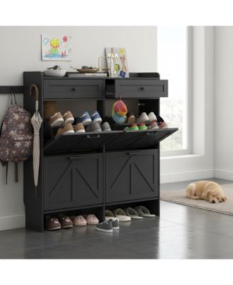 Rustic Farmhouse Narrow Shoe Cabinet Entryway Hallway Large Capacity Slim Storage Rack