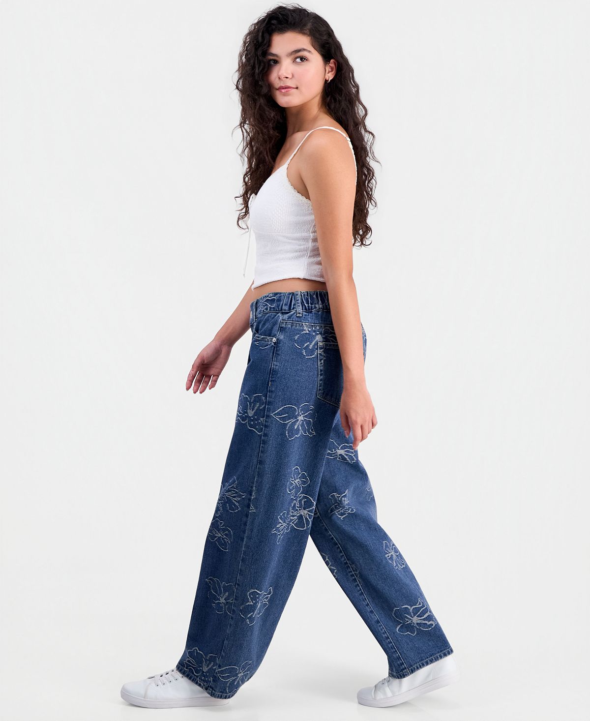 Project Indigo Juniors' Allover Hibiscus Wide-Leg Jeans view 4 — MAYCSS fashion products
