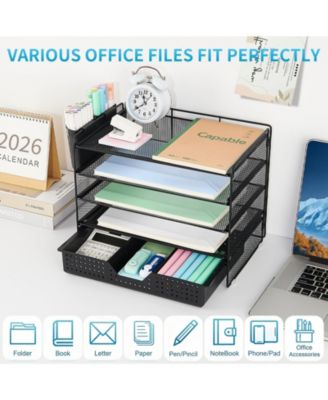 Desk Organizer 5-Tier Letter Tray Drawer Pen Holders File Storage