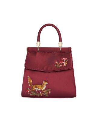 Women's Fox and Mushroom Embroidered Satin Tote