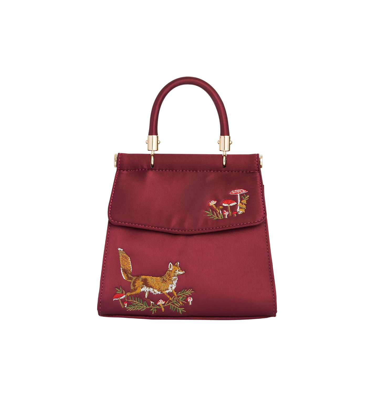 Женская сумка Fable England Fox and Mushroom Embroidered Satin Tote, цвет: Красный — фото 1