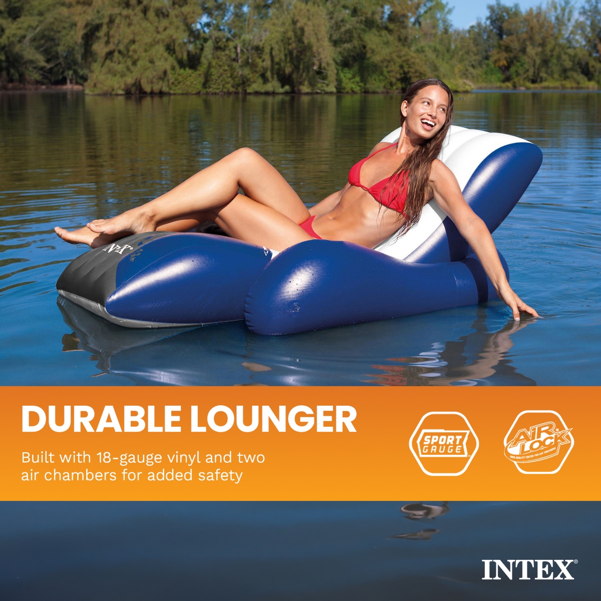 Intex Floating Recliner Inflatable Lake Lounge, Pool Float Chair w/ Cup Holders