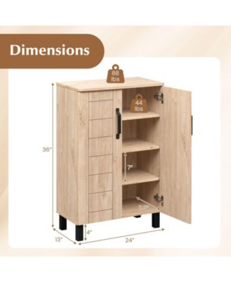 5-Tier Shoe Storage Cabinet Freestanding Wooden Entryway 2 Doors Removable Shelves Ventilation Hole for Hallway Closet Living Room