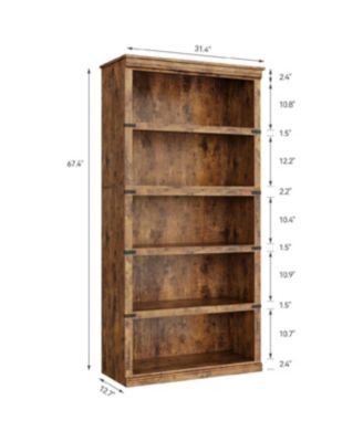 5 Tier Farmhouse Bookcase with Open Shelves and Storage