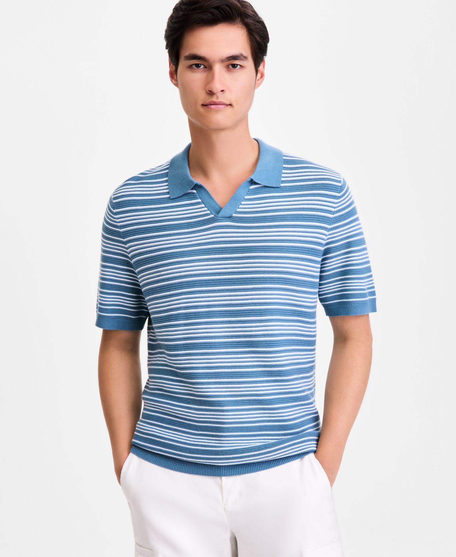 Men's Short-Sleeve Stripe Button Johnny Sweater, Macy's Exclusive