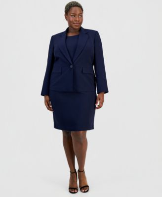 Plus Size One-Button Peplum Jacket & Basic Sheath Dress Suit