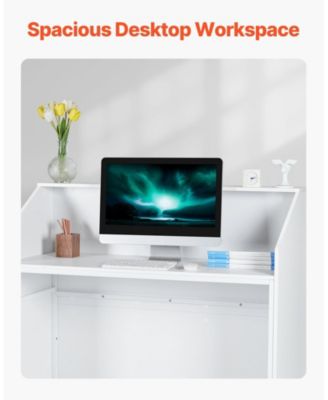 Reception Desk, 46 Inch Rectangular Front Counter Table for Office and Retail Use