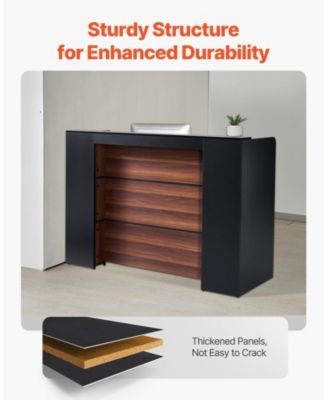 Reception Desk, 62 Inch Front Counter Table with LED Light for Office Use