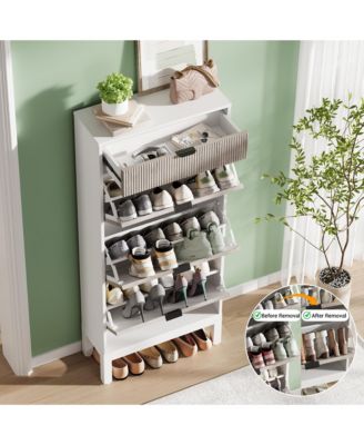 Slim Shoe Cabinet with 3 Flip Drawers, Metal Legs for Hallway