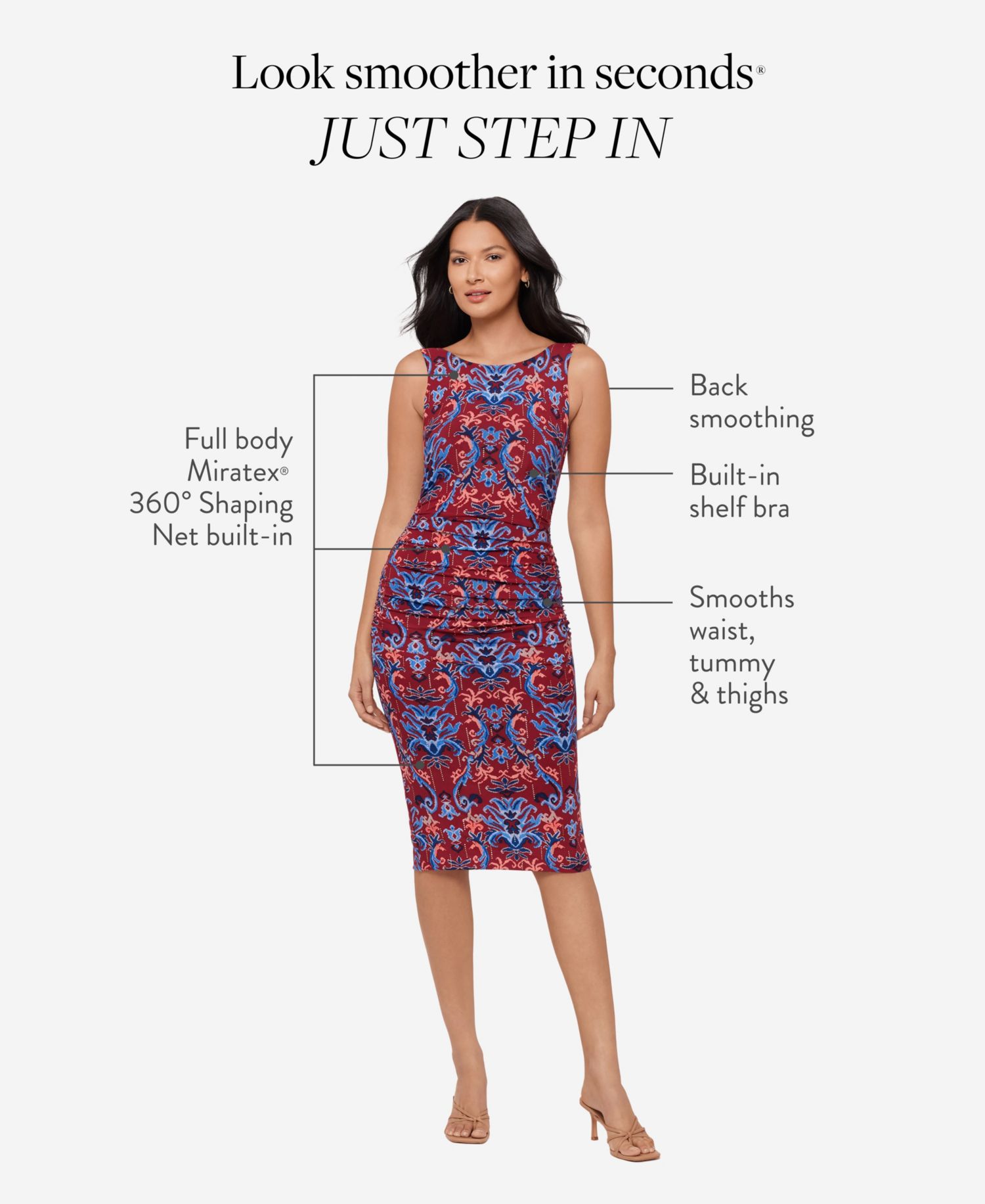 Women's Printed Scoop Neck Midi Shaping Dress