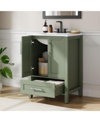 Bathroom Vanity with Sink Vintage Bathroom Cabinet Vanity with Doors and Drawers Farmhouse Wooden Freestanding Bathroom Cabinet with Top