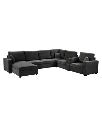 5-Seat 134" U-Shape Sectional Sofa with Chaise, Cup Holders & Storage
