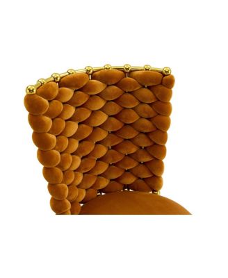 Set of 2 Orange Velvet Dining Chairs with Gold Legs & Woven Rope Backs