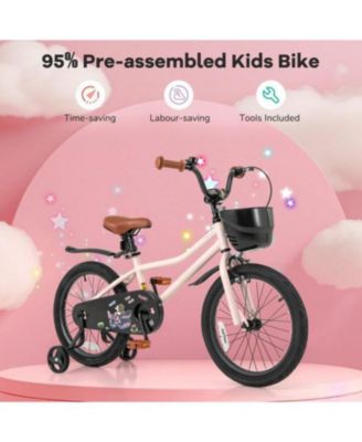 18 Inch Kids Bike with Basket and Adjustable Handlebar-4-8 Years