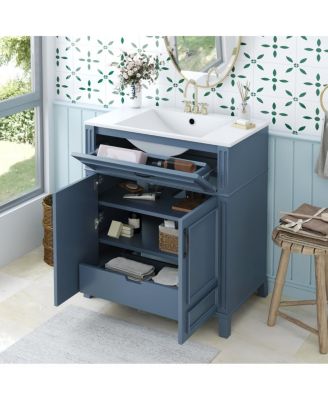 30"  Bathroom Vanity with Ceramic Sink, Solid Wood Frame & Soft Close Drawers for Modern Home