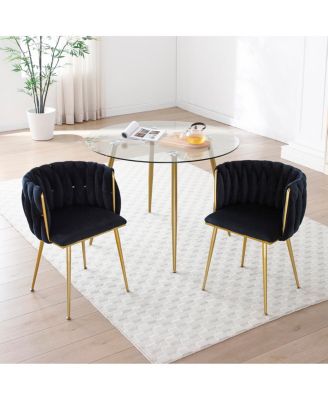 Modern Velvet Dining Chairs Set of 2 with Golden Metal Legs