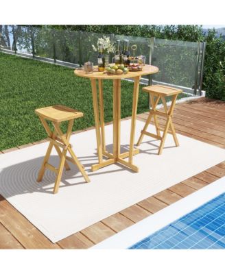 Outdoor Folding Bar Table w/ Oval Tabletop and Cross Base for Patio