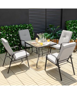 35'' Patio Dining Square Tempered Glass Table w/ Umbrella Hole Backyard