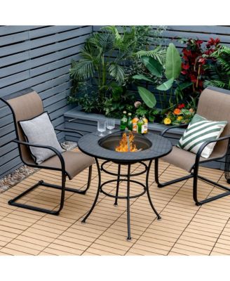 31.5'' Patio Fire Pit Dining Table Charcoal Wood Burning W/ Cooking BBQ Grate