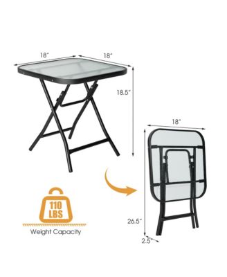 18'' Foldable Patio Side Table Square Coffee Bistro Table w/ Tempered Glass Table Top
