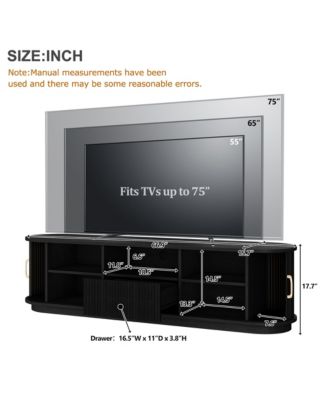 Farmhouse Fluted TV Stand, Media Console with Sliding Wood Slatted Doors and Drawer, Suitable for TVs Up to 75" in Living Room