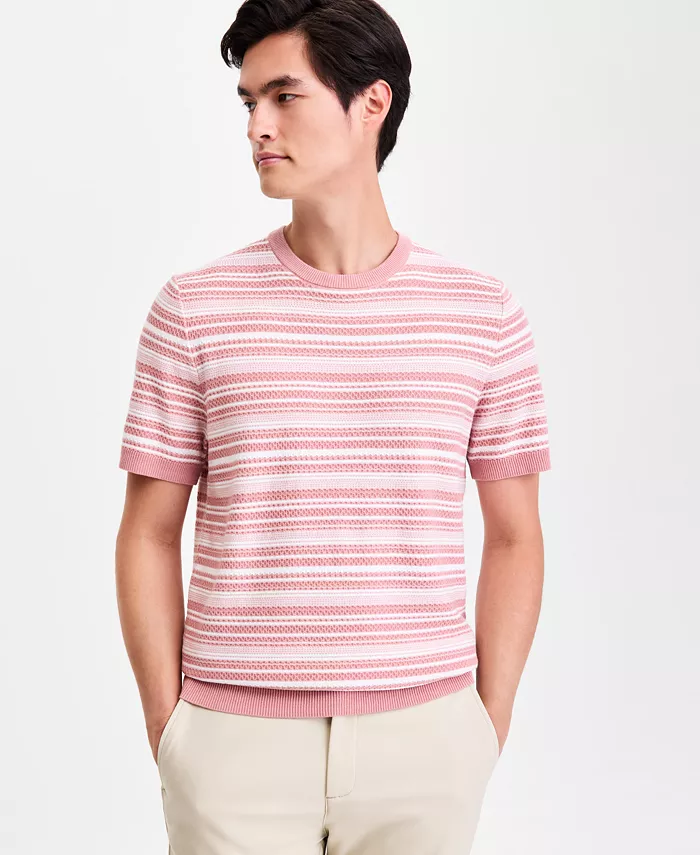 Men's Short-Sleeve Stripe Crewneck Sweater Tee, Macy's Exclusive