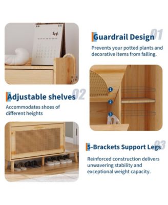 Rattan Shoe Cabinet with Mirror, 2 Flip Drawers and Side Door,  Entryway Storage