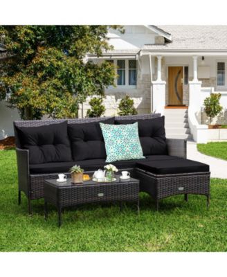 3-Piece Outdoor Rattan Sectional Sofa Set with Ottoman and Coffee Table