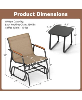 3-Piece Outdoor Glider Bistro Set with Teak Wood and Glass Table
